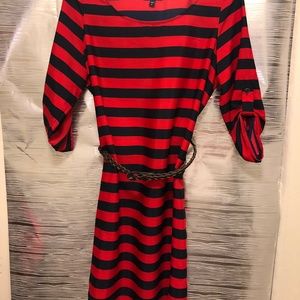 Gap Red & Navy Striped Dress with Belt